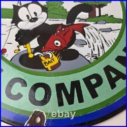 Vintage Creek Chub Bait Caster Sign Gas Pump Felix Fishing Porcelain Pump Sign