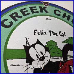 Vintage Creek Chub Bait Caster Sign Gas Pump Felix Fishing Porcelain Pump Sign