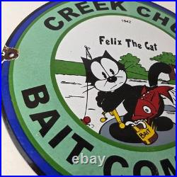 Vintage Creek Chub Bait Caster Sign Gas Pump Felix Fishing Porcelain Pump Sign