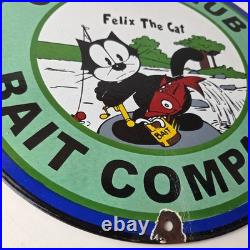 Vintage Creek Chub Bait Caster Sign Gas Pump Felix Fishing Porcelain Pump Sign