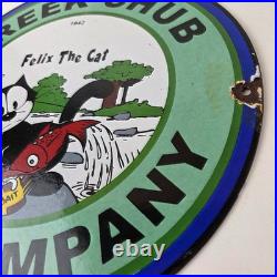 Vintage Creek Chub Bait Caster Sign Gas Pump Felix Fishing Porcelain Pump Sign