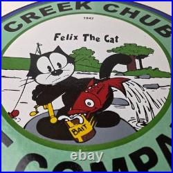 Vintage Creek Chub Bait Caster Sign Gas Pump Felix Fishing Porcelain Pump Sign
