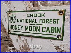 Vintage Crook National Forest Porcelain Sign Honeymoon Cabin Camping Park Ranger