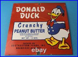 Vintage Crunchy Peanut Butter Sign Donald Duck Porcelain Gas Service Pump Sign