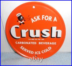Vintage Crushy Orange Crush Soda Pop Advertising Sign Embossed Tin Metal Tacker