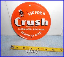 Vintage Crushy Orange Crush Soda Pop Advertising Sign Embossed Tin Metal Tacker