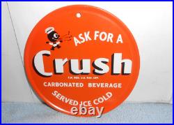 Vintage Crushy Orange Crush Soda Pop Advertising Sign Embossed Tin Metal Tacker