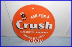 Vintage Crushy Orange Crush Soda Pop Advertising Sign Embossed Tin Metal Tacker Vintage Crushy Orange Crush Soda Pop Advertising Sign Embossed Tin Metal Tacker