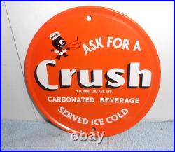 Vintage Crushy Orange Crush Soda Pop Advertising Sign Embossed Tin Metal Tacker