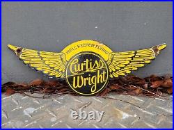 Vintage Curtiss Wright Porcelain Sign Air Plane Aviation Oil Gas Station Service