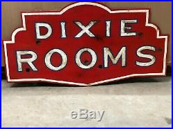 Vintage DIXIE ROOMS Sign NEON Skin Gas Oil OLD Motel Hotel Rent Inn CAN SHIP