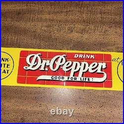 Vintage DR PEPPER Metal Sign Drink A Bite To Eat Advertising 17.5x4 Embossed