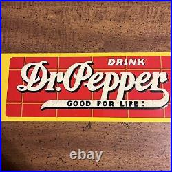 Vintage DR PEPPER Metal Sign Drink A Bite To Eat Advertising 17.5x4 Embossed