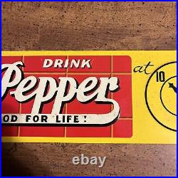 Vintage DR PEPPER Metal Sign Drink A Bite To Eat Advertising 17.5x4 Embossed