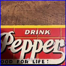 Vintage DR PEPPER Metal Sign Drink A Bite To Eat Advertising 17.5x4 Embossed