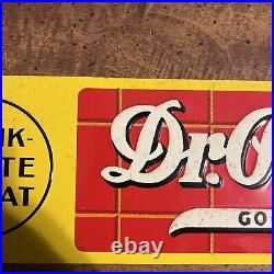 Vintage DR PEPPER Metal Sign Drink A Bite To Eat Advertising 17.5x4 Embossed