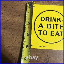 Vintage DR PEPPER Metal Sign Drink A Bite To Eat Advertising 17.5x4 Embossed