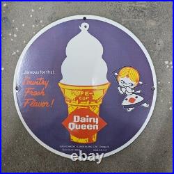Vintage Dairy Queen Old Us Gasoline Oil Gas Pump Enamel Porcelain Sign