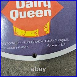 Vintage Dairy Queen Old Us Gasoline Oil Gas Pump Enamel Porcelain Sign