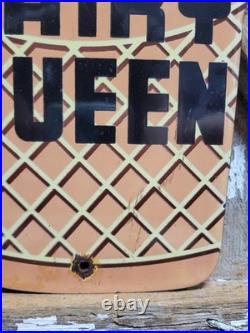 Vintage Dairy Queen Porcelain Sign Old Ice Cream Milkshake Dessert Cone Diecut
