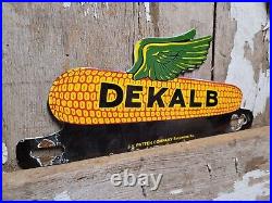 Vintage Dekalb Porcelain Tag Topper Sign Old Corn Feed Seed Farm Grain Supplier
