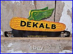Vintage Dekalb Porcelain Tag Topper Sign Old Corn Feed Seed Farm Grain Supplier