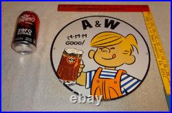Vintage Dennis The Menace+ A & W Root Beer 11 3/4 Porcelain Metal Soda Gas Sign