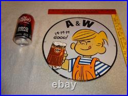 Vintage Dennis The Menace+ A & W Root Beer 11 3/4 Porcelain Metal Soda Gas Sign