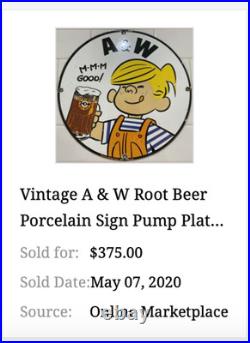 Vintage Dennis The Menace+ A & W Root Beer 11 3/4 Porcelain Metal Soda Gas Sign