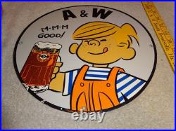 Vintage Dennis The Menace+ A & W Root Beer 11 3/4 Porcelain Metal Soda Gas Sign