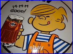 Vintage Dennis The Menace+ A & W Root Beer 11 3/4 Porcelain Metal Soda Gas Sign