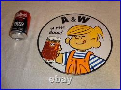 Vintage Dennis The Menace+ A & W Root Beer 11 3/4 Porcelain Metal Soda Gas Sign