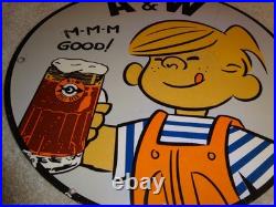 Vintage Dennis The Menace+ A & W Root Beer 11 3/4 Porcelain Metal Soda Gas Sign