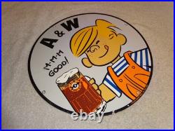 Vintage Dennis The Menace+ A & W Root Beer 11 3/4 Porcelain Metal Soda Gas Sign