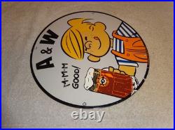 Vintage Dennis The Menace+ A & W Root Beer 11 3/4 Porcelain Metal Soda Gas Sign