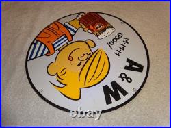 Vintage Dennis The Menace+ A & W Root Beer 11 3/4 Porcelain Metal Soda Gas Sign