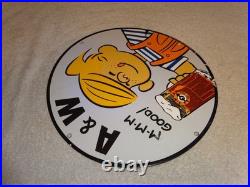 Vintage Dennis The Menace+ A & W Root Beer 11 3/4 Porcelain Metal Soda Gas Sign
