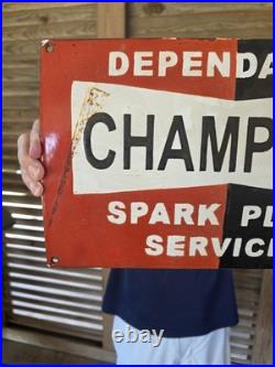 Vintage Dependable Champion Spark Plug Service Porcelain Sign Appx 16 X 9.5
