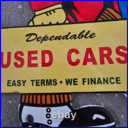Vintage Dependable Used Cars Old Us Gasoline Oil Gas Pump Enamel Porcelain Sign