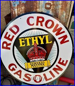 Vintage Design Gm Motor 30 Red Crown Gasoline Double Sided Porcelain Sign