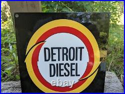 Vintage Detroit Diesel Black Porcelain Enamel Sign 12 X 8