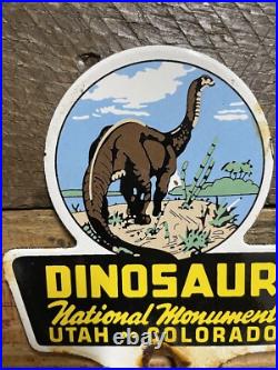 Vintage Dinosaur National Monument Porcelain Advertising Sign Park Topper. Gas Vintage Dinosaur National Monument Porcelain Advertising Sign Park Topper. Gas