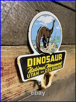 Vintage Dinosaur National Monument Porcelain Advertising Sign Park Topper. Gas Vintage Dinosaur National Monument Porcelain Advertising Sign Park Topper. Gas