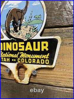 Vintage Dinosaur National Monument Porcelain Advertising Sign Park Topper. Gas Vintage Dinosaur National Monument Porcelain Advertising Sign Park Topper. Gas