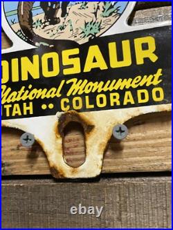 Vintage Dinosaur National Monument Porcelain Advertising Sign Park Topper. Gas Vintage Dinosaur National Monument Porcelain Advertising Sign Park Topper. Gas