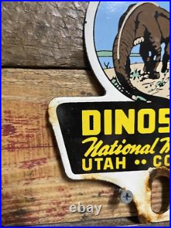 Vintage Dinosaur National Monument Porcelain Advertising Sign Park Topper. Gas Vintage Dinosaur National Monument Porcelain Advertising Sign Park Topper. Gas