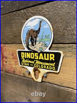 Vintage Dinosaur National Monument Porcelain Advertising Sign Park Topper. Gas Vintage Dinosaur National Monument Porcelain Advertising Sign Park Topper. Gas