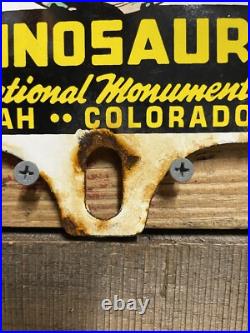 Vintage Dinosaur National Monument Porcelain Advertising Sign Park Topper. Gas Vintage Dinosaur National Monument Porcelain Advertising Sign Park Topper. Gas