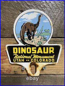 Vintage Dinosaur National Monument Porcelain Advertising Sign Park Topper. Gas Vintage Dinosaur National Monument Porcelain Advertising Sign Park Topper. Gas