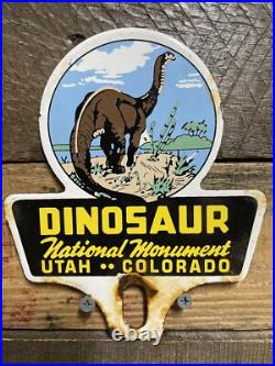Vintage Dinosaur National Monument Porcelain Advertising Sign Park Topper. Gas Vintage Dinosaur National Monument Porcelain Advertising Sign Park Topper. Gas